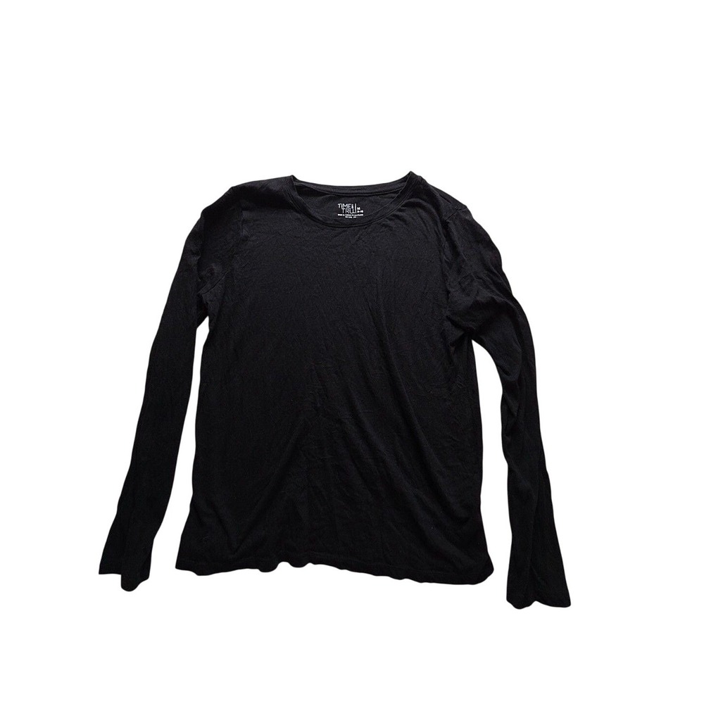 Time And Tru Shirt Womens M Black Crew Neck Long Sleeve Solid Jersey Top